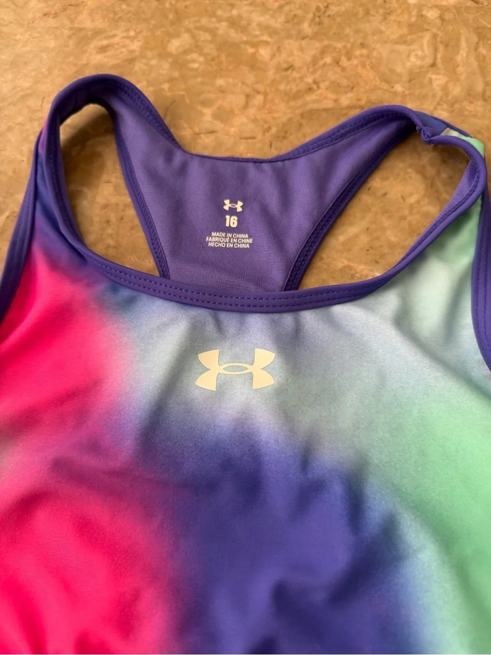 UNDER ARMOUR Girl's Size 16 two pieces Polka Party Blur Racer Bikini Purple Pin